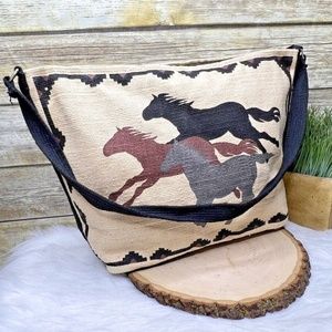 El Paso Saddle Blanket Horses Print Western Boho Cotton Shoulder Bag Purse